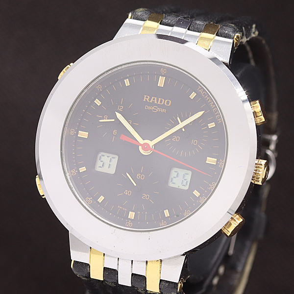 1円 稼働 良品 ラドー 539.0377.3 QZ クロノグラフ デジアナ文字盤 メンズ腕時計 0036300 7RKT REI KTS拍卖