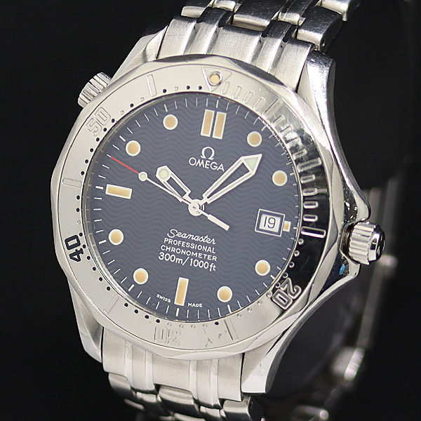 1円 稼働 オメガ 2532.80 シーマスタープロフェッショナル300m AT/自動巻 ブルー文字盤 メンズ腕時計 1129810 7TLT KMR拍卖