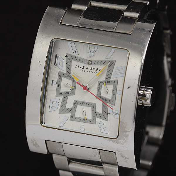 1円 稼働 ライルスコット LA-8805 QZ シルバー文字盤 メンズ腕時計 6517000 7BJY IGR拍卖