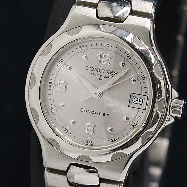 1円 稼働 良品 ロンジン コンクエスト L1.131.4 QZ シルバー文字盤 レディース腕時計 6517000 7BJY SMZ拍卖