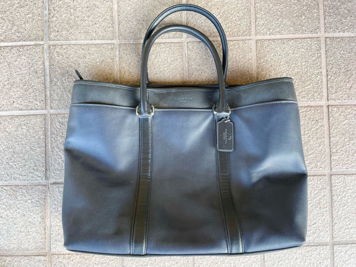 COACH ブリーカー ウィークエンド 牛革 ビジネストートバッグ 紺 ネイビー コーチ BLEECKER BUSINESS TOTE PEBBLE LEATHER ペプルドレザー拍卖