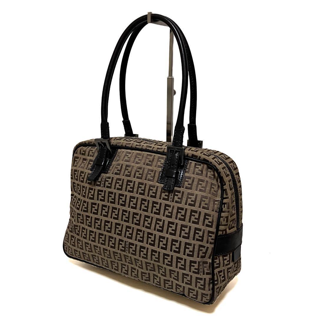 FENDI フェンディ ハンドバッグ ズッキーノ ズッカ柄 キャンバス レザー ベージュ ブラウン 8BN005 良品拍卖