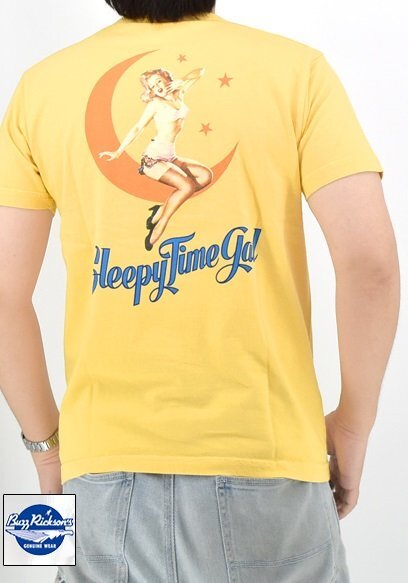 半袖Tシャツ「SLEEPY TIME GAL」◆BUZZ RICKSON'S イエロー Lサイズ BR79624 バズリクソンズ ミリタリー ピンナップガール 東洋拍卖