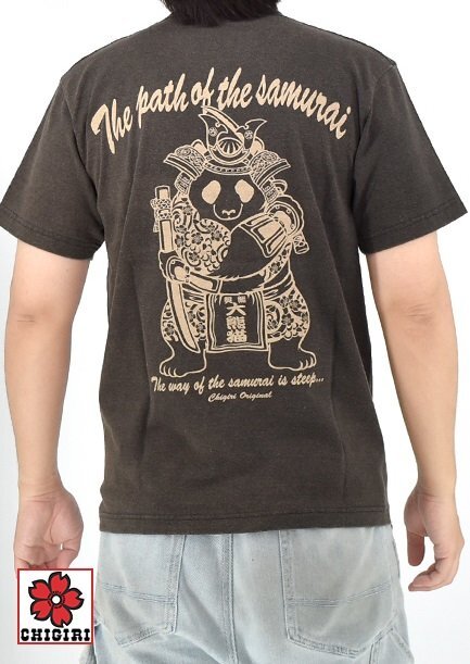 甲冑パンダフロスト加工半袖Tシャツ◆CHIGIRI ブラック Lサイズ CHS63-652 チギリ ちぎり 和柄 和風 熊猫拍卖