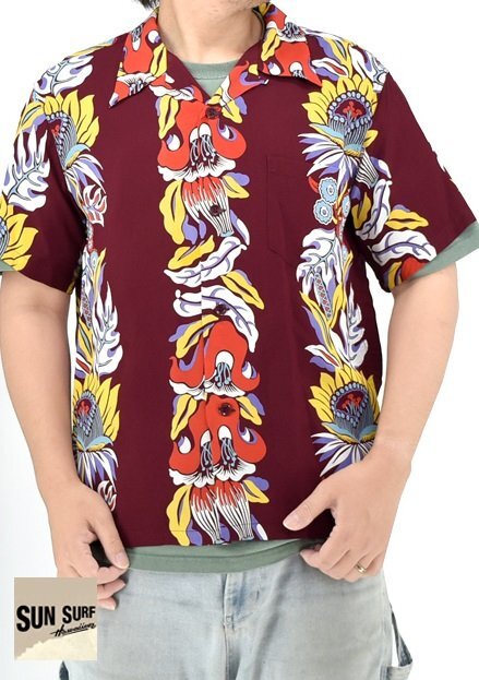レーヨンアロハシャツ「PARADISE FLOWER」◆SUN SURF ワイン Sサイズ SS39416 サンサーフ ハワイアン 日本製 東洋エンタープライズ拍卖