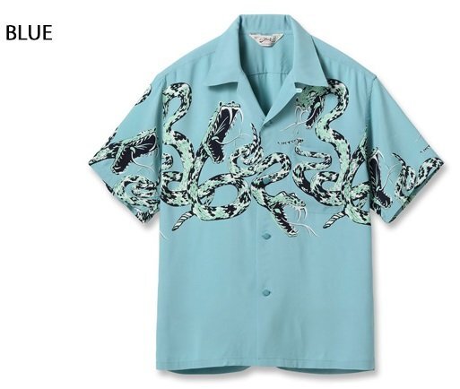 レーヨンオープンシャツ「RATTLE SNAKE」◆スターオブハリウッド ブルー Mサイズ SH39486 蛇 ヘビ アロハシャツ 東洋エンタープライズ拍卖