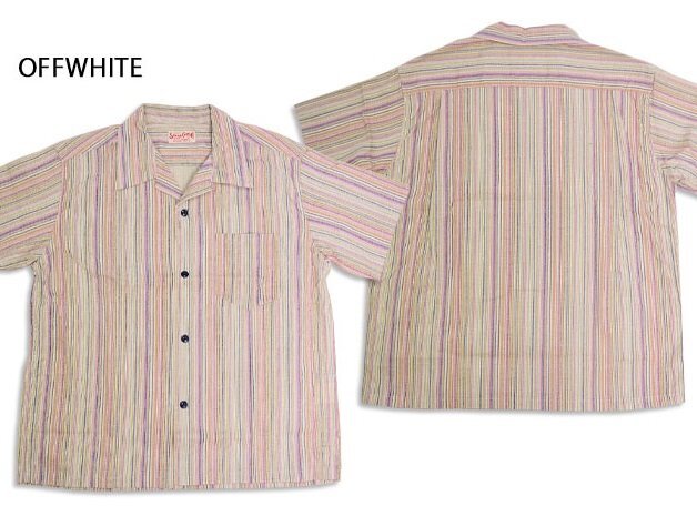 マルチストライプ半袖オープンシャツ◆SUGER CANE オフホワイト Lサイズ SC39520 シュガーケーン 日本製 開襟 東洋エンタープライズ拍卖