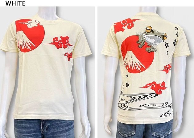 日の丸半袖Tシャツ◆参丸一 ホワイト XXLサイズ ST-89013 和柄 和風 さんまるいち 蛙 カエル かえる拍卖