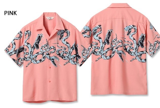 レーヨンオープンシャツ「RATTLE SNAKE」◆スターオブハリウッド ピンク XXLサイズ SH39486 蛇 ヘビ アロハシャツ 東洋エンタープライズ拍卖