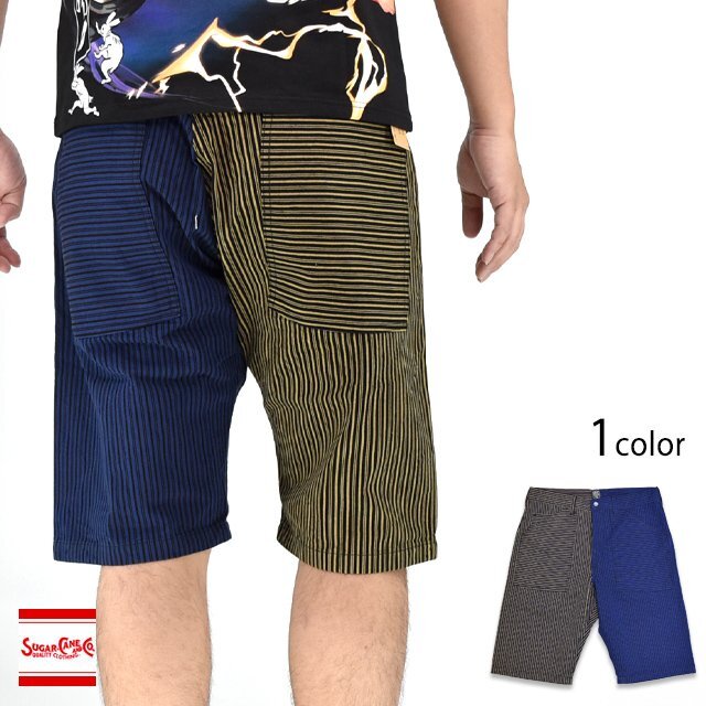 FICTION ROMANCE ブルー×ブラウン ストライプワークショーツ◆SUGER CANE ネイビー 32inch 32インチ SC52539 シュガーケーン 日本製拍卖