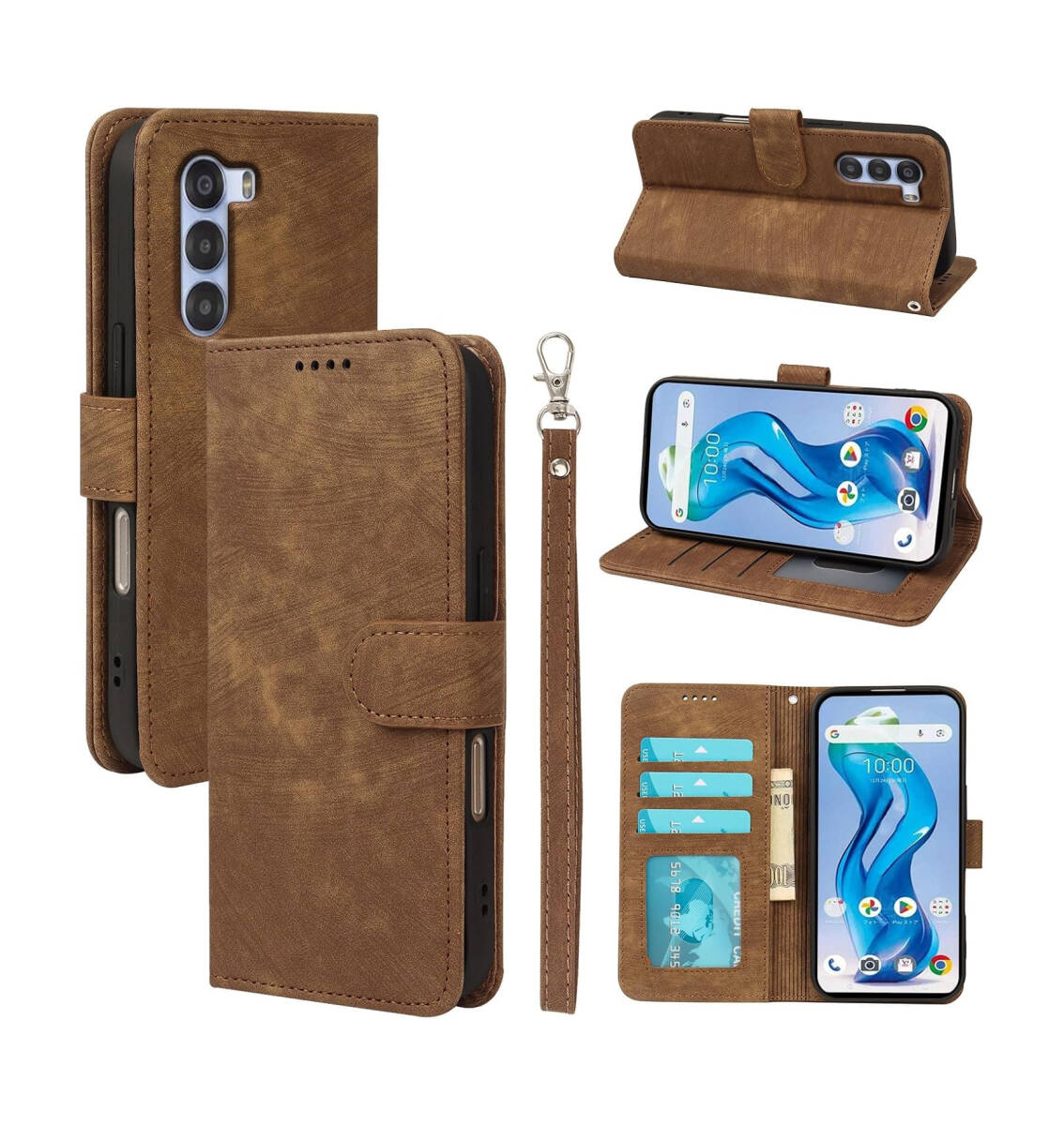 Nubia S 5G A403ZT ケース 手帳型 カード収納 ストラップ スタンド機能付 耐衝撃 PUレザー ダークブラウン ay369拍卖