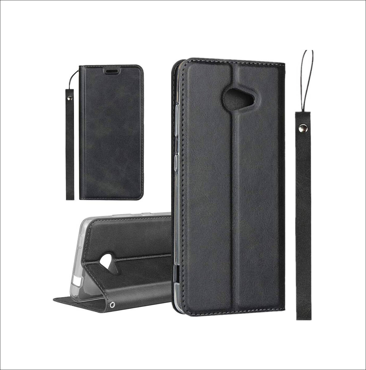 BASIO4 KYV47 ケース かんたんスマホ2 手帳型 内蔵マグネット スタンド機能 軽量 スプラット同梱 落ち着いた ブラック ay355拍卖