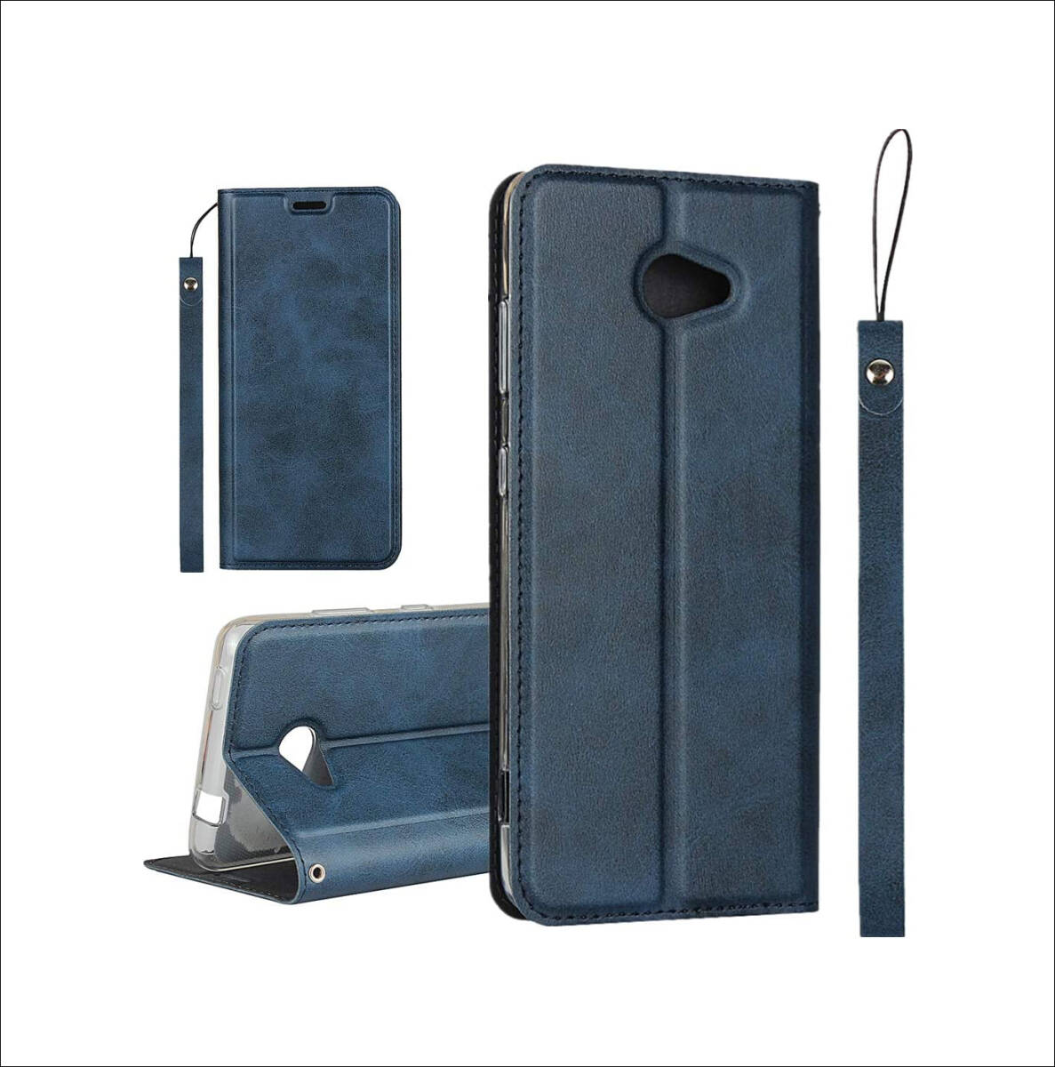 BASIO4 KYV47 ケース かんたんスマホ2 手帳型 内蔵マグネット スタンド機能 軽量 スプラット同梱 落ち着いた ブルー ay356拍卖