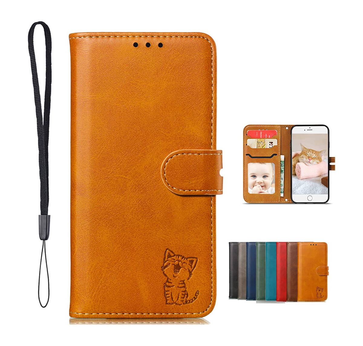 Libero 5G II ケース A103ZT 手帳型ケース ネコ ストラップ付き カード収納 ベルトマグネット スタンド機能 ライトブラウン ay345拍卖
