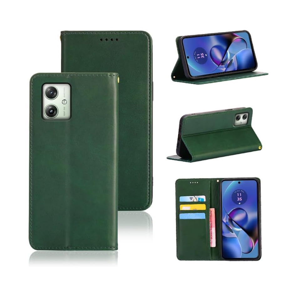 MOTO G64 5G / G64Y 5G ケース 手帳型 PUレザー カードポケット スタンド機能 グリーン ay-165拍卖