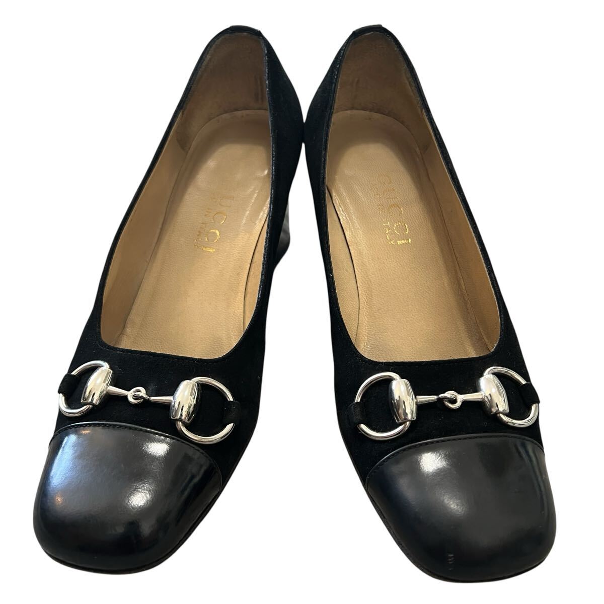 GUCCI ホースビット スエード×レザー ヒール ブラック 36 1012292拍卖