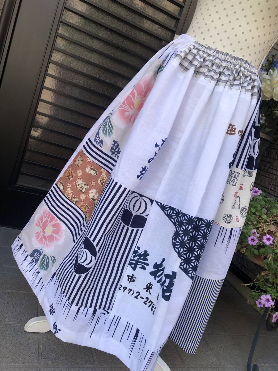 新品 ハンドメイド 着物リメイク 浴衣リメイク・手拭い パッチワーク フレアスカート・ロングスカート 綿100% 春夏物 送料230円 拍卖