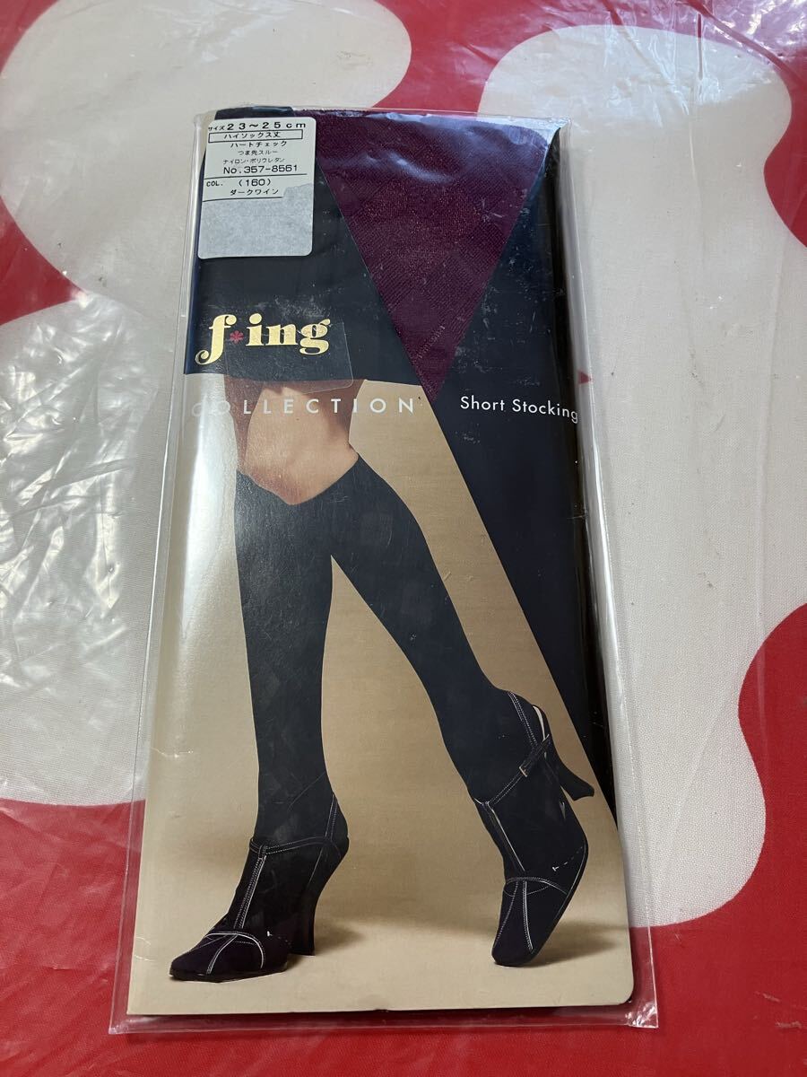 fukuske f *ing collection short stocking ハイソックス丈 ハートチェック ダークワイン 23-25cm 福助 ショート ストッキング 柄 デザイン拍卖
