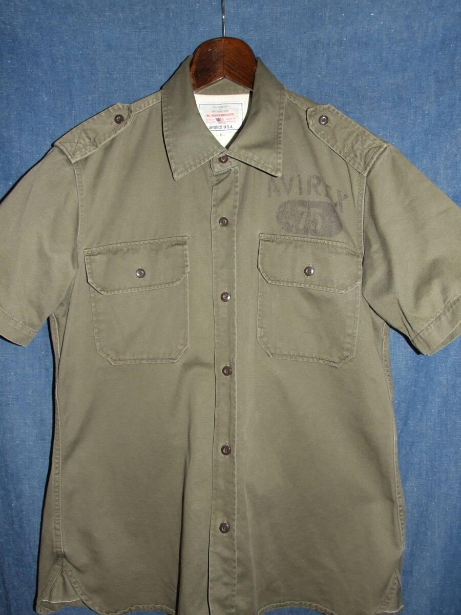 AVIREX/アヴィレックス*ミリタリーシャツ*size L*ステンシルエポレット*裾マチ*USMC ARMY USN拍卖