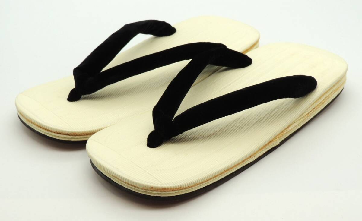 紳士雪駄 革底 5枚通 厚めの底 草履 黒鼻緒 M (適応23.5-25.0cm) 拍卖