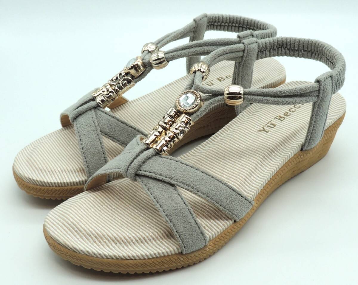 リゾートサンダル フラットサンダル バックバンドサンダル ビジュー付き レディ-ス ENC 4654 グレー L(24.0-24.5cm)②拍卖