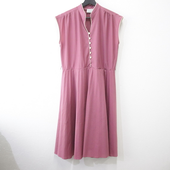 L755 80sビンテージ FORTREL ポリエステル プリーツ ノースリーブ ワンピース■1980年代製 Sサイズくらい ピンク アメカジ ストリート 70s拍卖