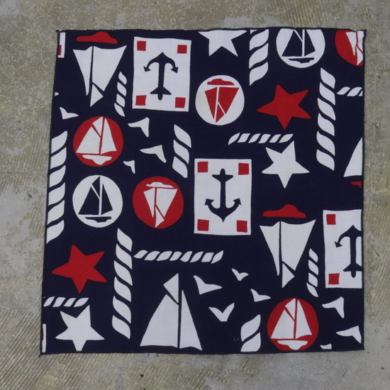 BD67 90sビンテージ 総柄 コットンポリエステル スカーフ■1990年代製 ネイビー 雑貨 小物 アンティーク 古着 激安 アメカジ ストリート拍卖