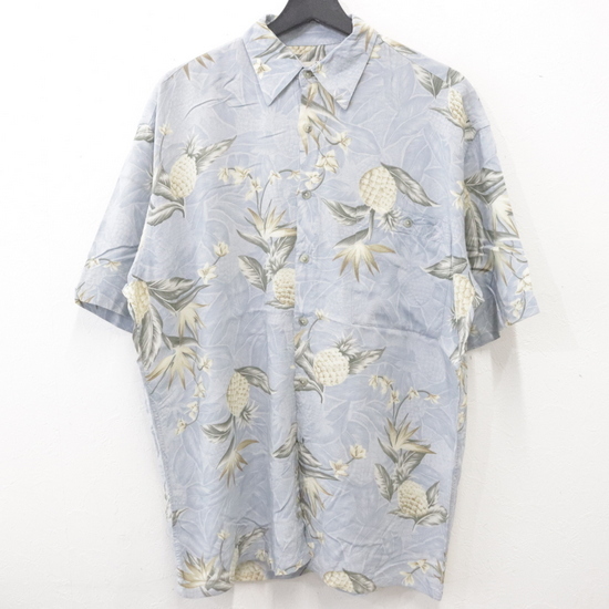 Z450 90sビンテージ ubc 半袖シャツ■1990年代製 表記Mサイズ ブルー パイナップル レーヨン アロハ アメカジ ストリート 古着 古着御 80s拍卖