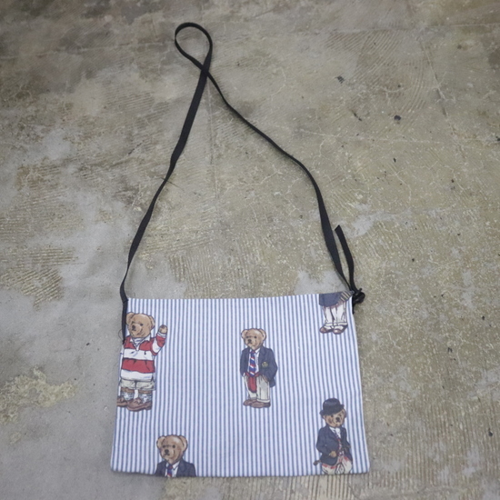 BAG459 2000年代製 ショルダーバッグ■00s ブルー 青 ストライプ アニマル コットン ハンドメイド アメカジ 鞄 カバン かばん アンティーク拍卖