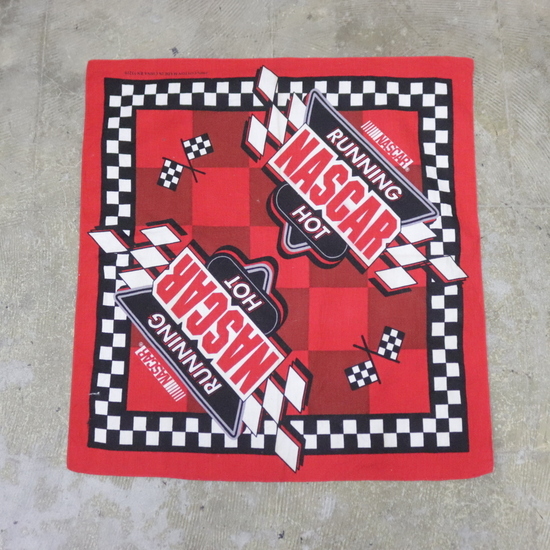 BD92 2000年代製 バンダナ■00s 赤 レッド NASCAR コットン チェッカーフラッグ レーシング 雑貨 小物 アンティーク アメカジ ストリート拍卖