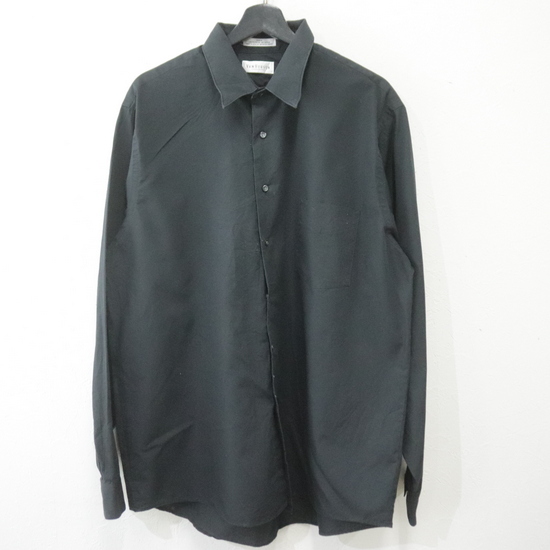 X555 90sビンテージ VANHEUSEN 長袖シャツ USA製■1990年代製 表記XLサイズ 黒 ブラック 無地 アメカジ ストリート 古着 激安 希少 古着卸拍卖