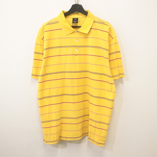 M733 2000年代製 NIKE ナイキ ゴルフ カノコ 半袖 ポロシャツ ボーダー■00s 表記XLサイズ イエロー アメカジ ストリート ビッグサイズ 90s拍卖