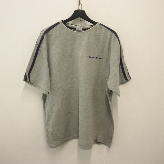 L837 2002年製ビンテージ TOMMYJEANS 半袖Tシャツ■00s 表記XLサイズ グレー カノコ 刺繍 アメカジ ストリート 古着 古着卸 激安 希少 90s拍卖