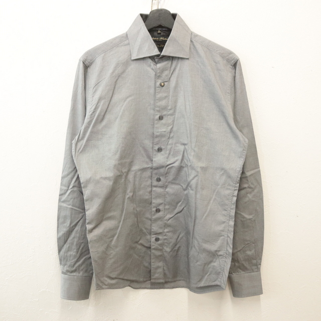 B765 2000年代製 長袖シャツ■00s 表記Mサイズ グレー 無地 コットン ポリエステル イタリア製 アメカジ ストリート 古着 激安 古着卸 希少拍卖