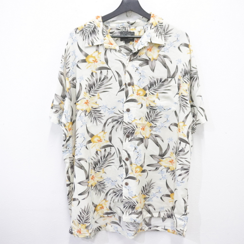 U732 2000年代製 半袖アロハシャツ■00s 表記XLサイズ アイボリー ハイビスカス オープンカラー 開襟 レーヨン アメカジ ストリート 古着拍卖