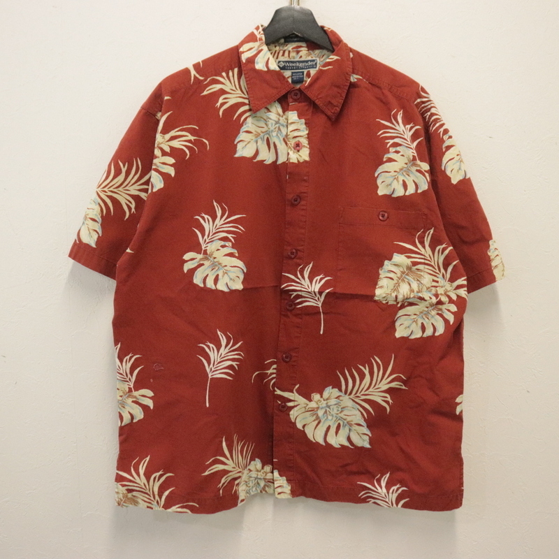 T904 2000年代製 Weekender 半袖シャツ アロハ■00s 表記Lサイズ コットン レッド 赤 古着 アメカジ ストリート 90s 80s 70s 激安 古着卸拍卖
