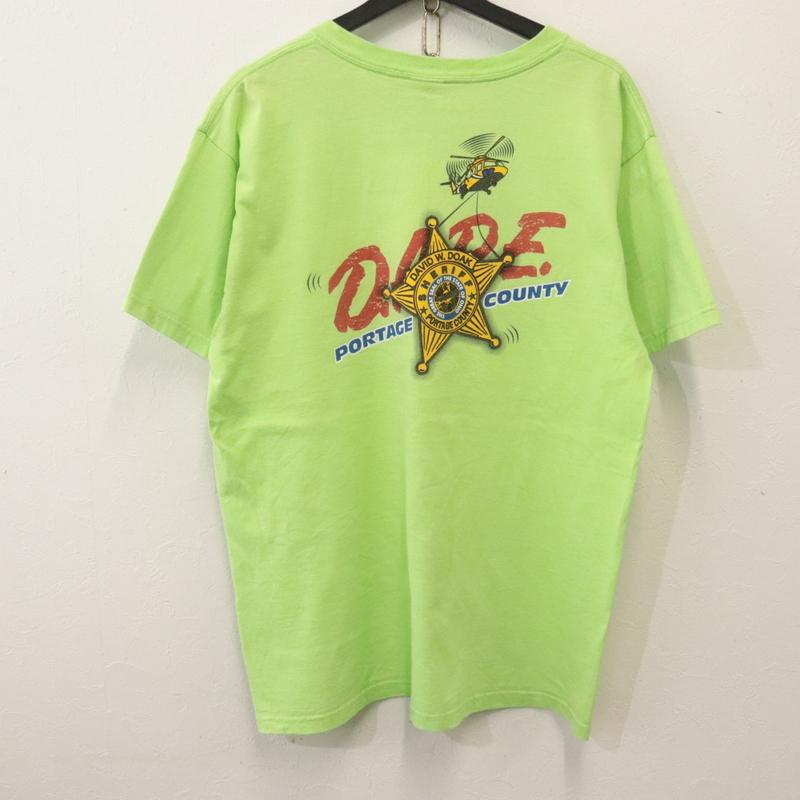 T965 2000年代製 ANVIL アンビル DARE 両面プリントTシャツ■00s 表記Lサイズ グリーン アメカジ ストリート アンティーク 古着卸 激安 90s拍卖