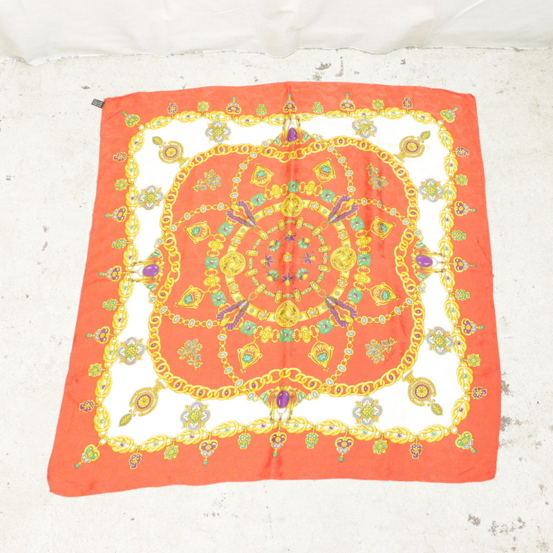 BD234 90sビンテージ スカーフ イタリア製■1990年代製 レッド 赤 シルク アンティーク 雑貨 アクセサリー 古着 アメカジ ストリート拍卖