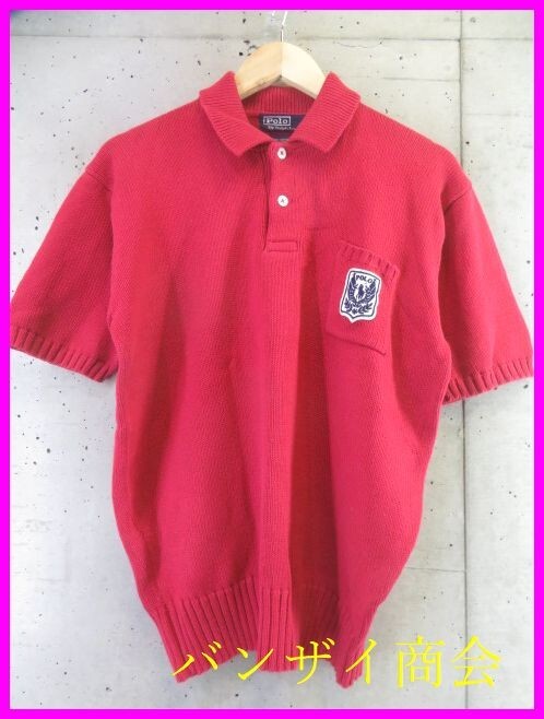 1270b13◆人気です◆Ralph Lauren ラルフローレン 襟付きポロ 半袖コットンニットセーター L/ポロシャツ/スイングトップジャケット/古着拍卖