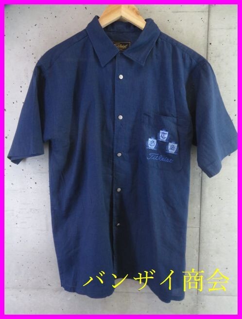 【送料300円可】5270b17◆美品です◆麻混素材◆タイトリスト ロゴ刺繍 半袖リネンシャツ L/ポロシャツ/ゴルフジャケット/ベスト/パンツ拍卖