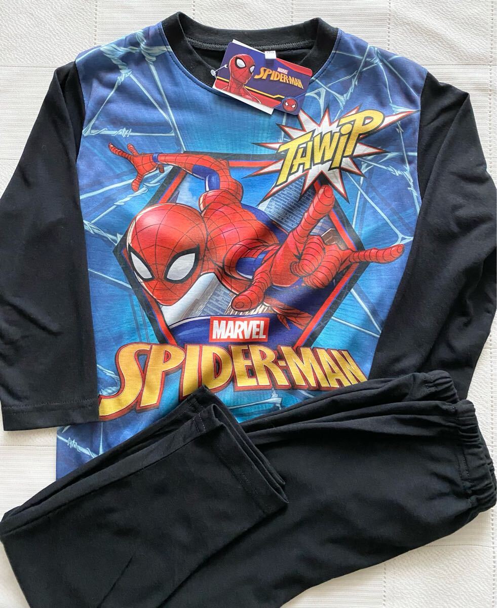 新品120 スパイダーマン 長袖パジャマ 男の子用 黒 MARVEL SPIDERMAN マーベル アメコミ 即決拍卖
