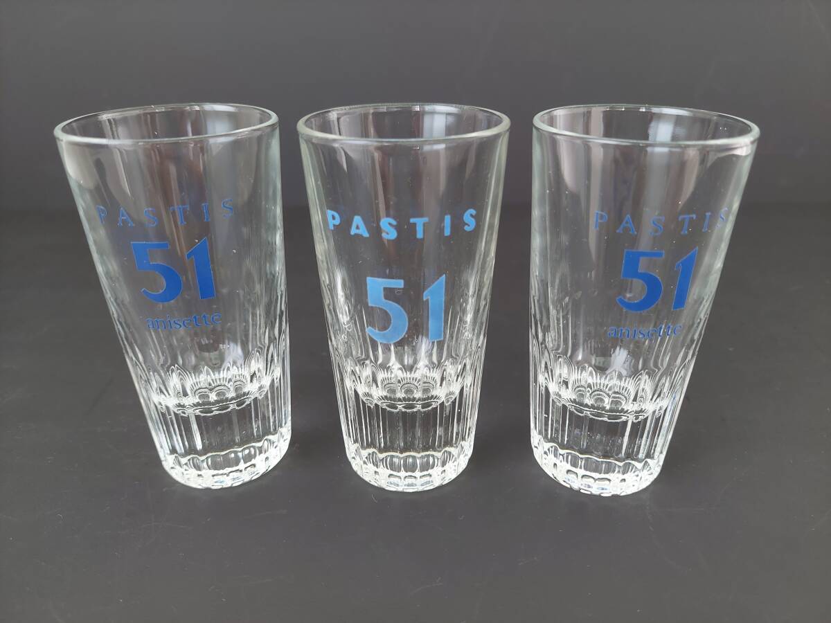 パスティス51⌒◆ ⌒リキュールグラス90ml×3本◆20年くらい前にフランスで入手◆当時の希少なノベルティー◆フレンチパブ◆PASTIS51◆匿名拍卖