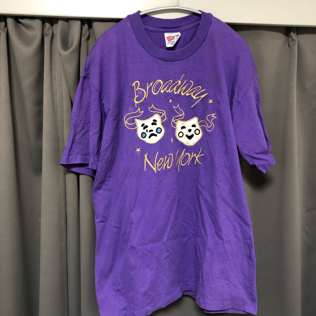 Hanes ニューヨークブロードウェイ刺繍Tシャツ 2フェイス 90'ビンテージ拍卖