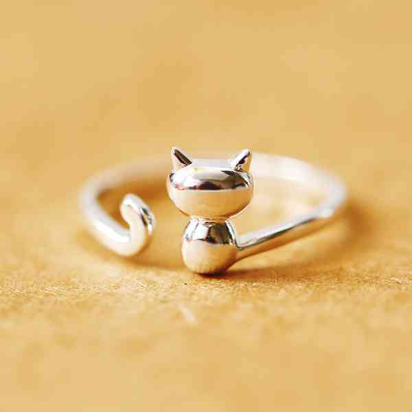 076 猫 リング シルバー 指輪 レディース ねこ アクセサリー S925 サイズ調整拍卖