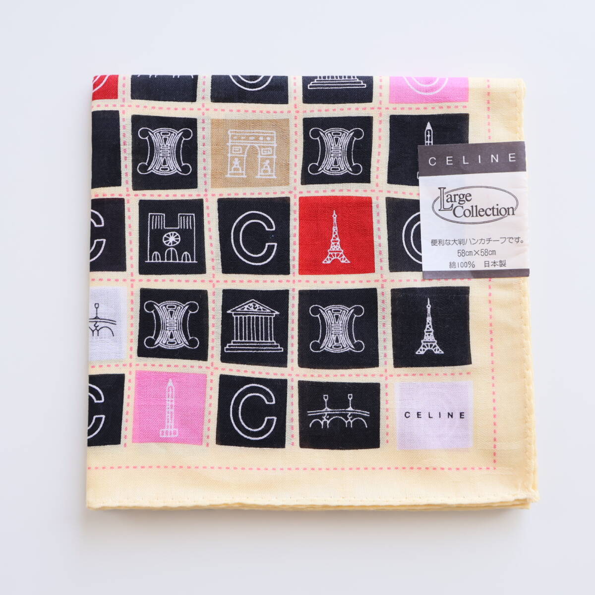 ■未使用 CELINE セリーヌ 大判 ハンカチ ロゴ 地模様■拍卖