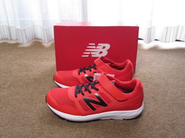 新品 キッズ25cm New balance ニューバランス NB570 スニーカー YT570RB2 US7/25cm レッド/ブラック マジックテープ開閉 ジュニア拍卖