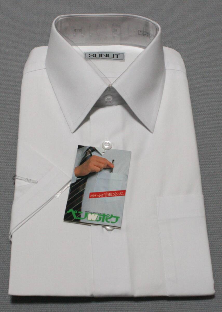 ⑧★未使用 半袖 ワイシャツ シャツ 39 ポリエステル65% 綿35% 保管品 白系 無地★拍卖