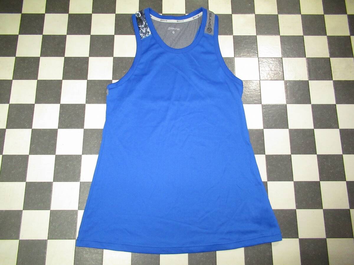 ★スキンズ/SKINS★美品 M レディースロングタンクトップ ブルー 吸汗速乾 UVカット拍卖