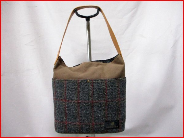 CARLOWAY MILL/キャロウェイミル◇セミショルダーバッグ ツイード×キャンパス W32cm拍卖