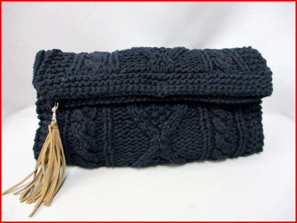 STANDARD E CARINA/スタンダード エカリーナ◇口折れクラッチバッグ ニット NV タッセル付 W37cm拍卖